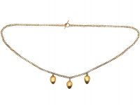 Georgian 15ct Gold Necklace with Three Pear Shaped Garnet & Citrine Drops