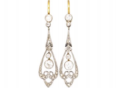 Art Nouveau 18ct Gold & Platinum, Diamond Drop Earrings