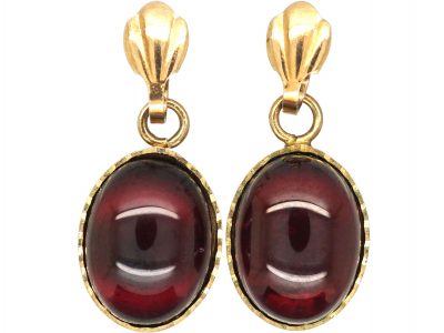 9ct Gold Cabochon Garnet Earrings