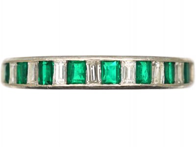 Art Deco Platinum Half Eternity Ring set with Baguette Emeralds & Baguette Diamonds