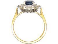 18ct Gold, Sapphire & Diamond Cluster Ring with Round & Baguette Diamonds