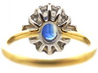 18ct Gold, Sapphire & Diamond Cluster Ring with Round & Baguette Diamonds