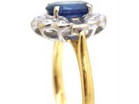 18ct Gold, Sapphire & Diamond Cluster Ring with Round & Baguette Diamonds