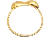 Edwardian 18ct Gold Double Snake Ring set with a Diamonds in Each Head