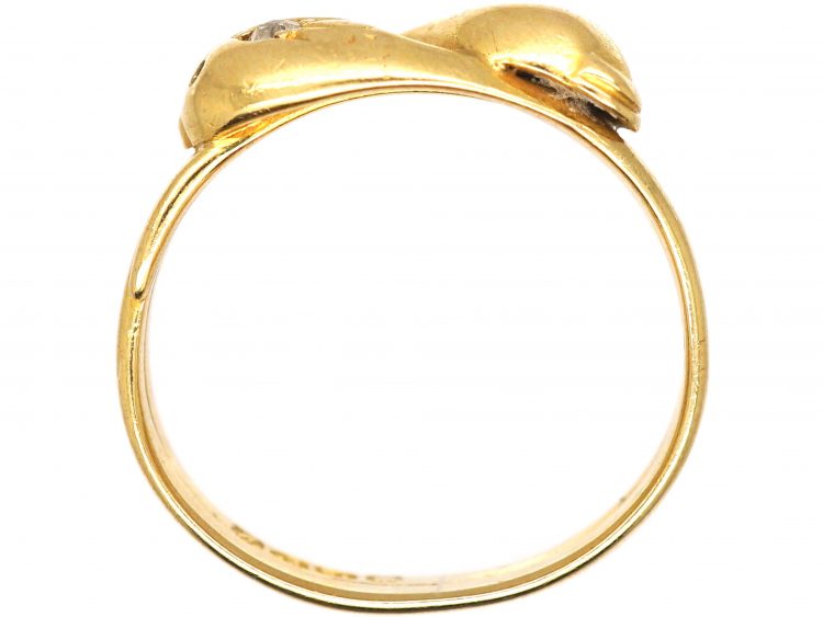 Edwardian 18ct Gold Double Snake Ring set with a Diamonds in Each Head