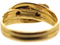 Edwardian 18ct Gold Double Snake Ring set with a Diamonds in Each Head