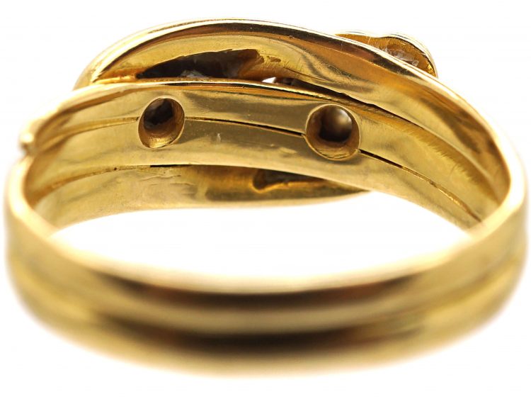 Edwardian 18ct Gold Double Snake Ring set with a Diamonds in Each Head