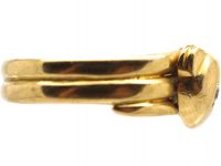 Edwardian 18ct Gold Double Snake Ring set with a Diamonds in Each Head