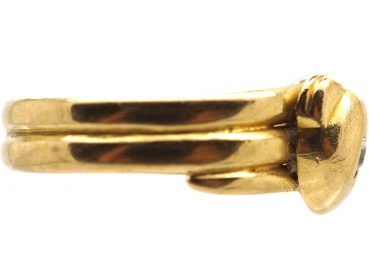 Edwardian 18ct Gold Double Snake Ring set with a Diamonds in Each Head