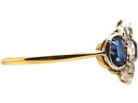 Early 20th Century 18ct Gold, Three Stone Sapphire & Diamond Cluster Ring
