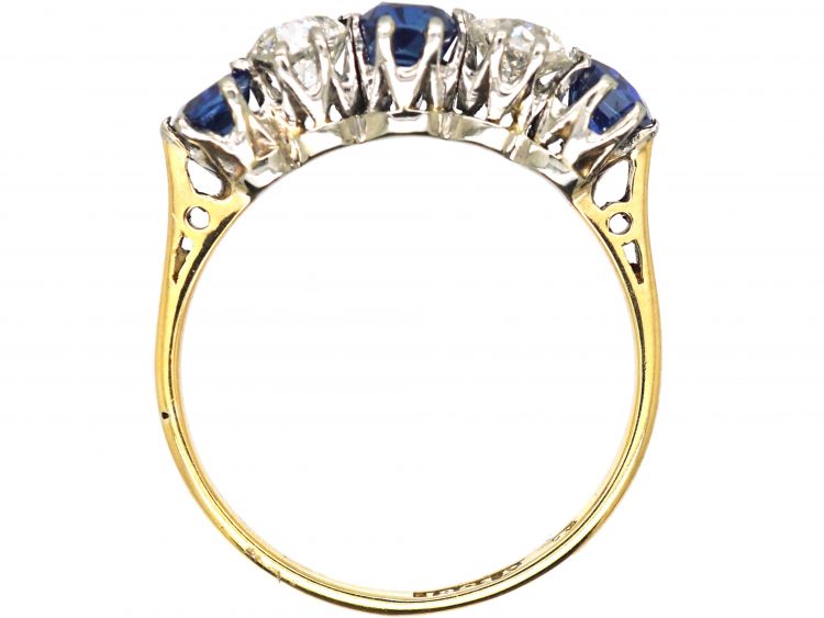 Early 20th Century 18ct Gold & Platinum, Sapphire & Diamond Five Stone Ring