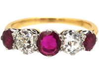 Early 20th Century Ruby & Diamond Five Stone Ring