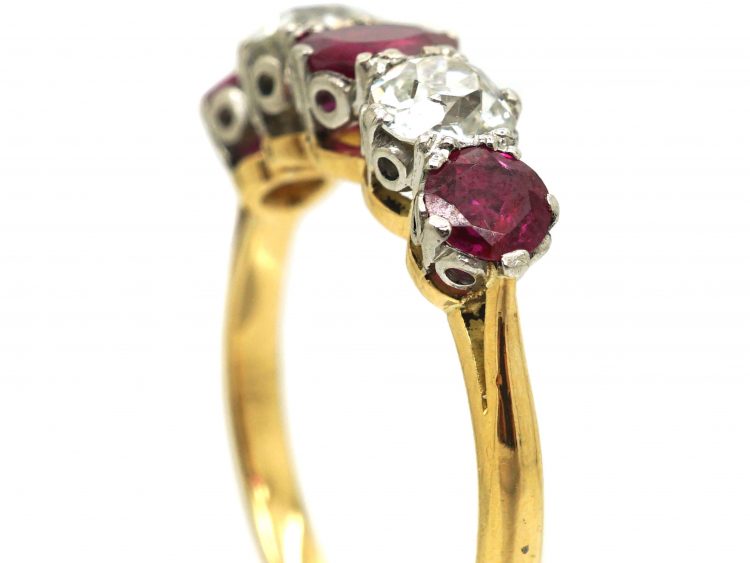 Early 20th Century Ruby & Diamond Five Stone Ring
