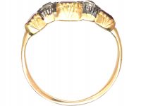 Georgian 18ct Gold & Silver Three Stone Ruby Ring with Diamonds In Between