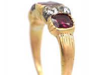 Georgian 18ct Gold & Silver Three Stone Ruby Ring with Diamonds In Between