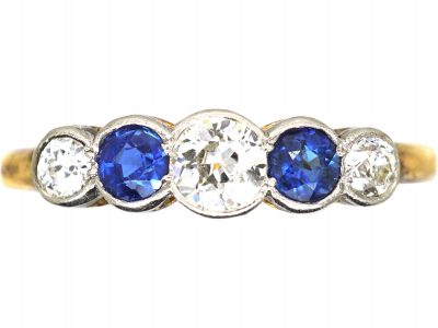 Early 20th Century 18ct Gold & Platinum, Sapphire & Diamond Five Stone Ring