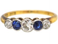Early 20th Century 18ct Gold & Platinum, Sapphire & Diamond Five Stone Ring