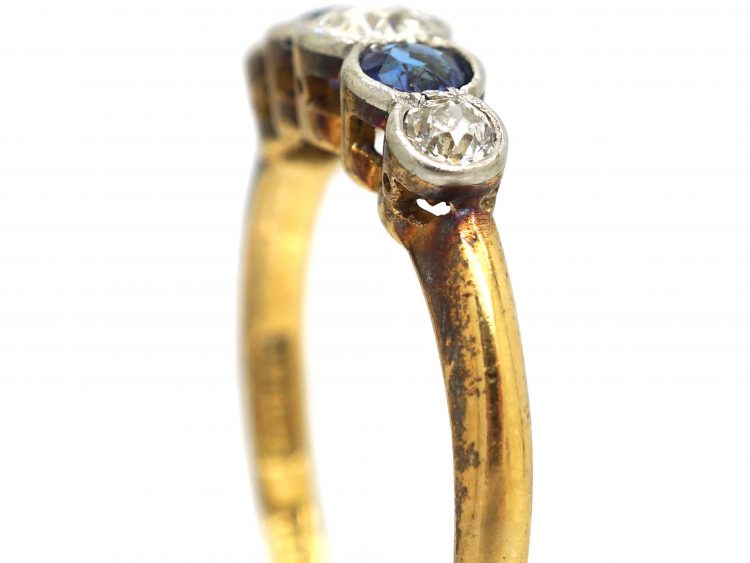 Early 20th Century 18ct Gold & Platinum, Sapphire & Diamond Five Stone Ring