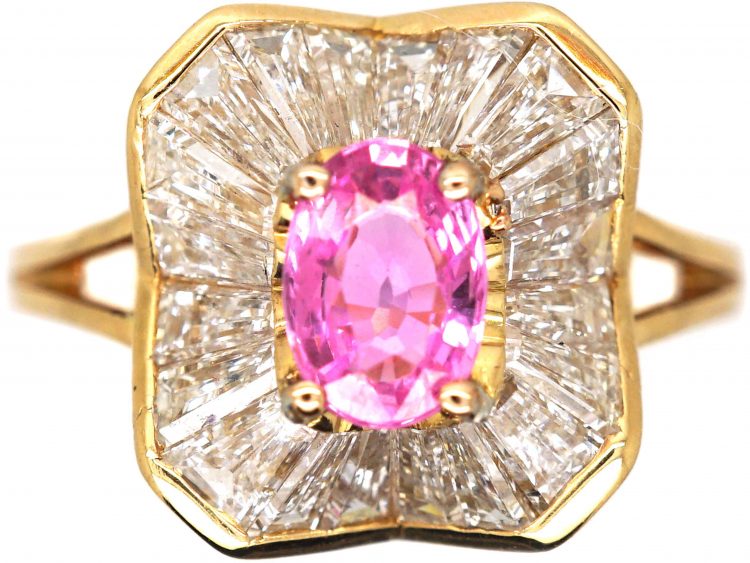 1950s Ballerina Ring set with a Pink Sapphire & Baguette Diamonds