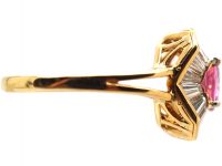 1950s Ballerina Ring set with a Pink Sapphire & Baguette Diamonds