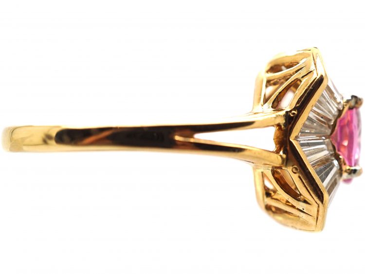 1950s Ballerina Ring set with a Pink Sapphire & Baguette Diamonds