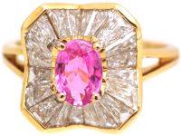 1950s Ballerina Ring set with a Pink Sapphire & Baguette Diamonds