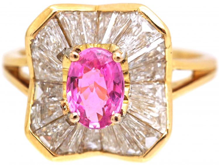 1950s Ballerina Ring set with a Pink Sapphire & Baguette Diamonds