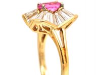 1950s Ballerina Ring set with a Pink Sapphire & Baguette Diamonds