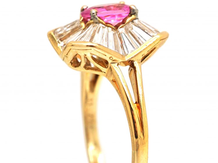 1950s Ballerina Ring set with a Pink Sapphire & Baguette Diamonds