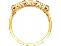 Art Deco 18ct Gold & Platinum, Ruby & Diamond Six Stone Ring