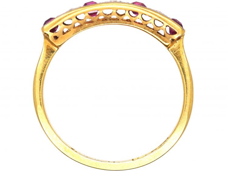 Art Deco 18ct Gold & Platinum, Ruby & Diamond Six Stone Ring