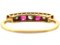 Art Deco 18ct Gold & Platinum, Ruby & Diamond Six Stone Ring