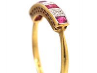Art Deco 18ct Gold & Platinum, Ruby & Diamond Six Stone Ring