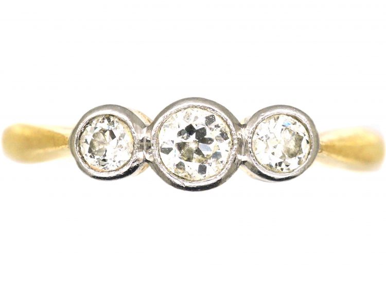 Art Deco 18ct Gold & Platinum, Three Stone Diamond Ring
