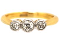 Art Deco 18ct Gold & Platinum, Three Stone Diamond Ring