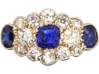 Early 20th Century 18ct Gold, Three Stone Sapphire & Diamond Cluster Ring