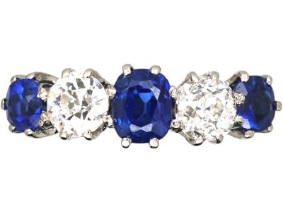 Early 20th Century 18ct Gold & Platinum, Sapphire & Diamond Five Stone Ring