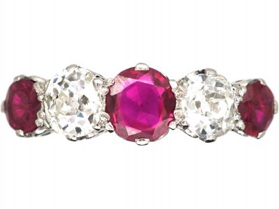 Early 20th Century Ruby & Diamond Five Stone Ring