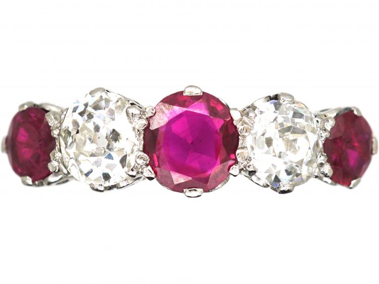 Early 20th Century Ruby & Diamond Five Stone Ring