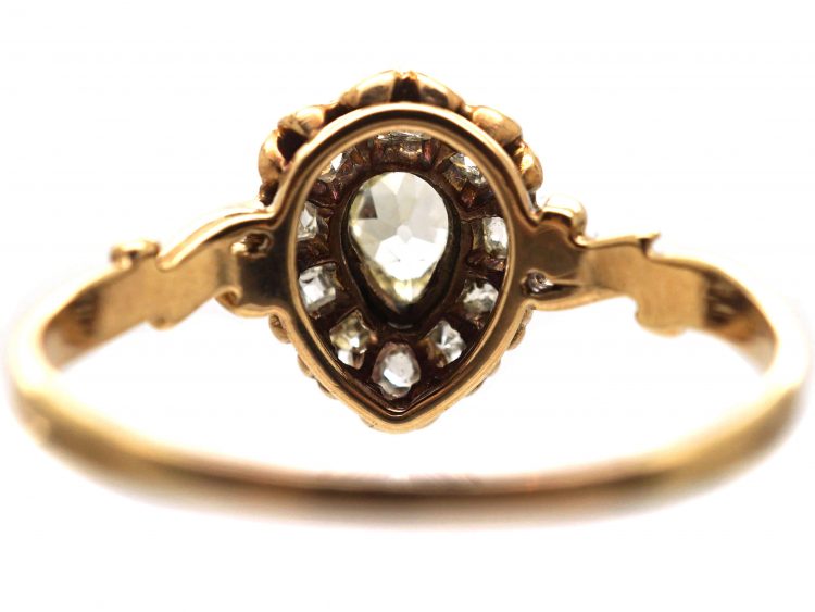 Mid 20th Century 14ct Gold Pear Shaped Old Mine Cut Diamond Ring