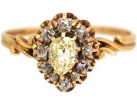 Mid 20th Century 14ct Gold Pear Shaped Old Mine Cut Diamond Ring