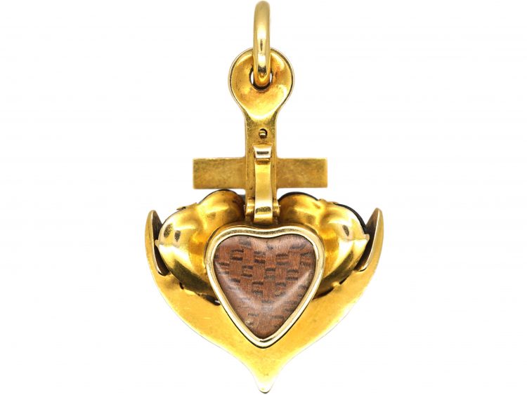 Victorian Faith Hope & Charity 15ct Gold Pendant set with Heart Shaped Garnets