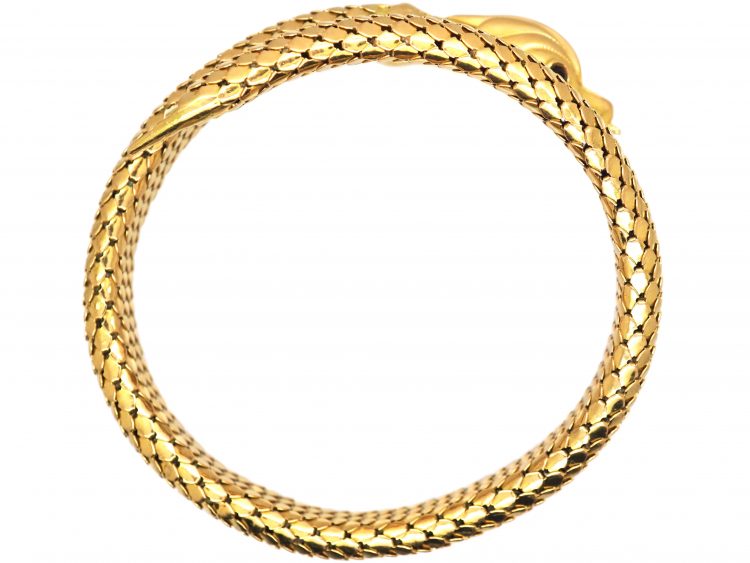 18ct Gold Snake Bangle with Garnet Eyes