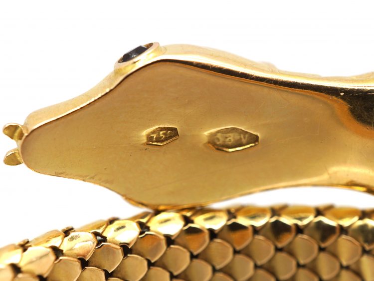 18ct Gold Snake Bangle with Garnet Eyes