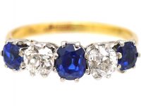Early 20th Century 18ct Gold & Platinum, Sapphire & Diamond Five Stone Ring