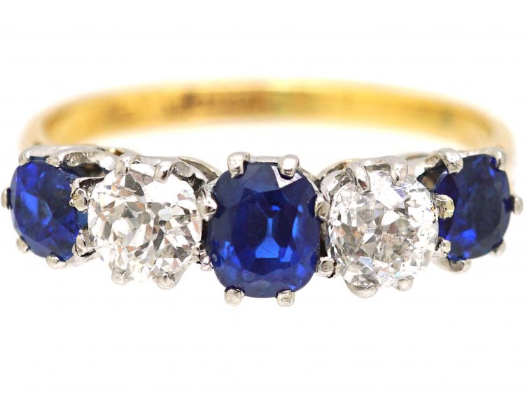 Early 20th Century 18ct Gold & Platinum, Sapphire & Diamond Five Stone Ring