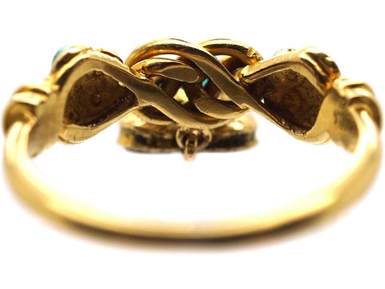 Regency 15ct Gold Knot & Heart Ring set with Rubies & Turquoise
