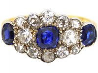 Early 20th Century 18ct Gold, Three Stone Sapphire & Diamond Cluster Ring