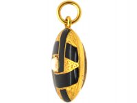 Victorian 18ct Gold, Black Enamel & Pearl Pendant with Locket & Coronet on the Reverse