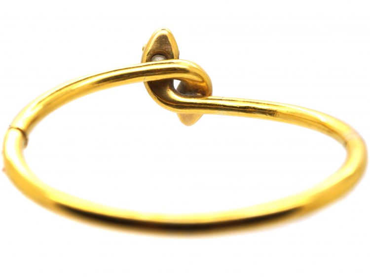 Victorian 18ct Gold Double Snake Bangle set with a Diamond & a Sapphire with Rose Diamond Eyes